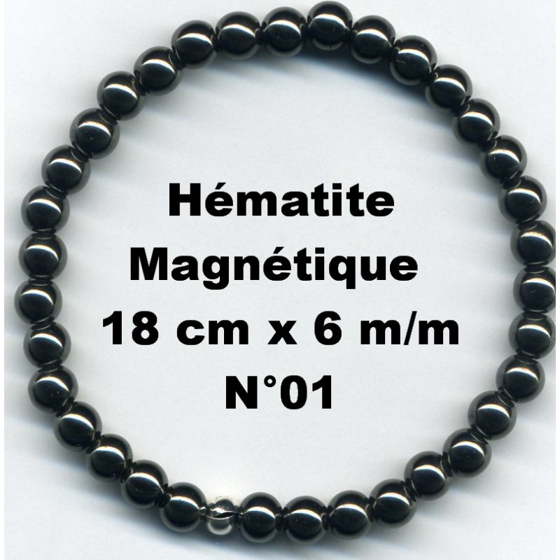 Bracelet Perles en Pierre naturelle. Hématite 6 m/m x 18 cm