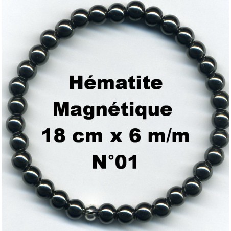 Bracelet Perles en Pierre naturelle. Hématite 6 m/m x 18 cm