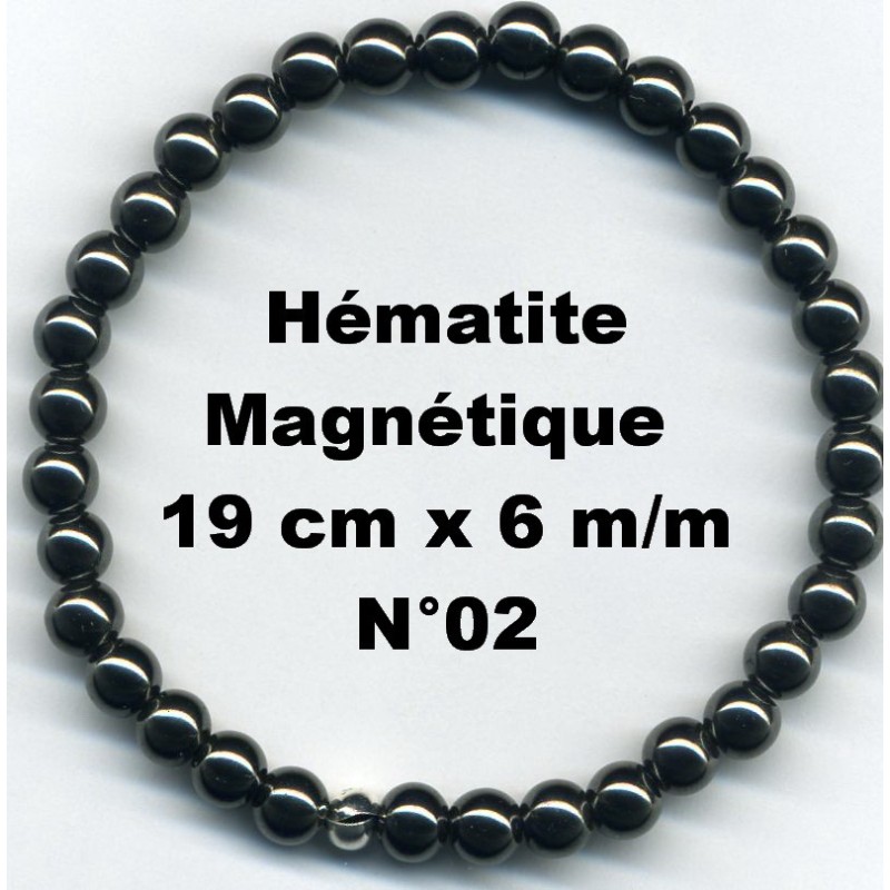 Bracelet Perles en Pierre naturelle. Hématite 6 m/m x 19 cm