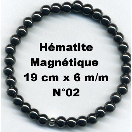 Bracelet Perles en Pierre naturelle. Hématite 6 m/m x 19 cm