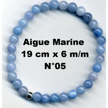 Bracelet Perles en Pierre naturelle. Aigue Marine 6 m/m x 19 cm