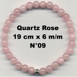 Bracelet Perles en Pierre naturelle. Quartz Rose 6 m/m x 19 cm