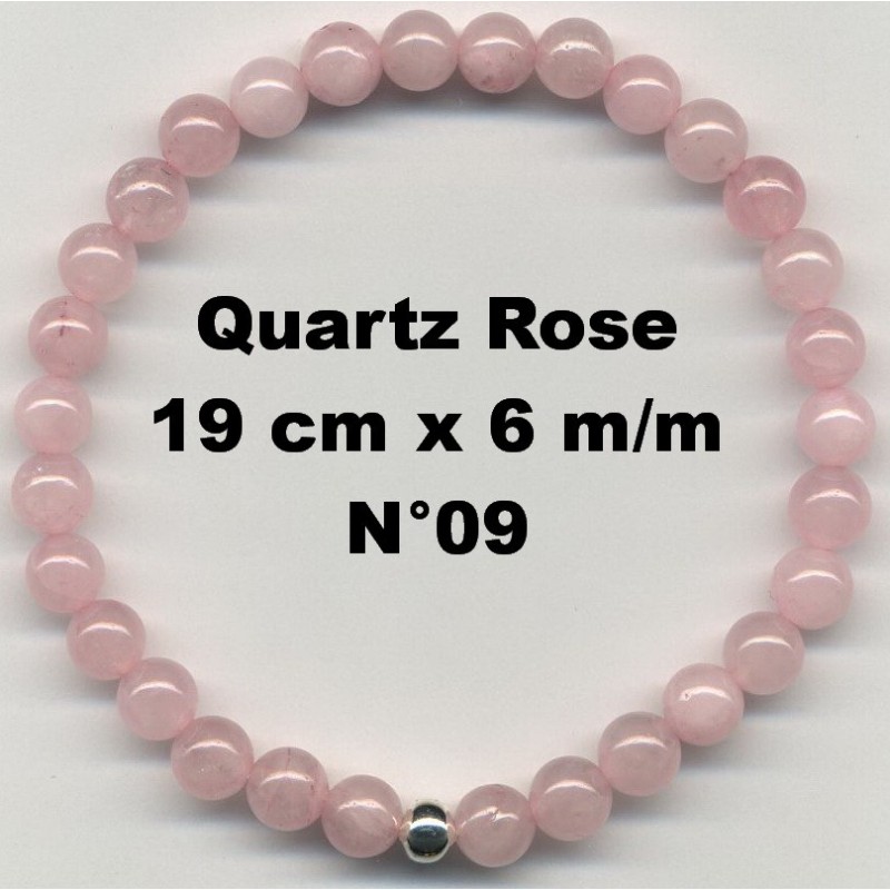 Bracelet Perles en Pierre naturelle. Quartz Rose 6 m/m x 19 cm