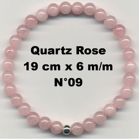 Bracelet Perles en Pierre naturelle. Quartz Rose 6 m/m x 19 cm