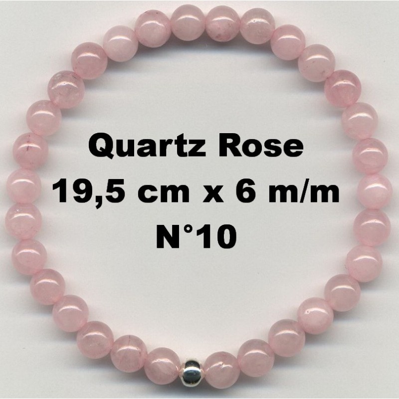 Bracelet Perles en Pierre naturelle. Quartz Rose 6 m/m x 19,5 cm