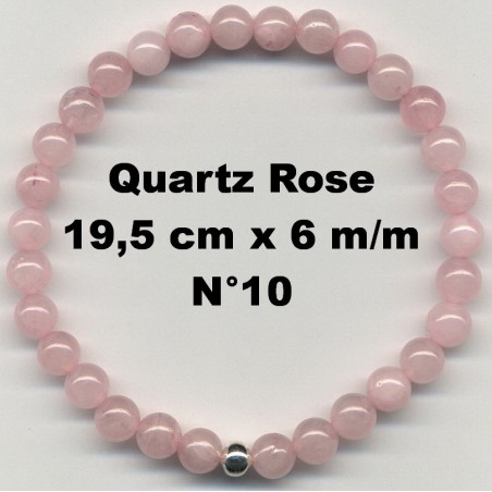 Bracelet Perles en Pierre naturelle. Quartz Rose 6 m/m x 19,5 cm