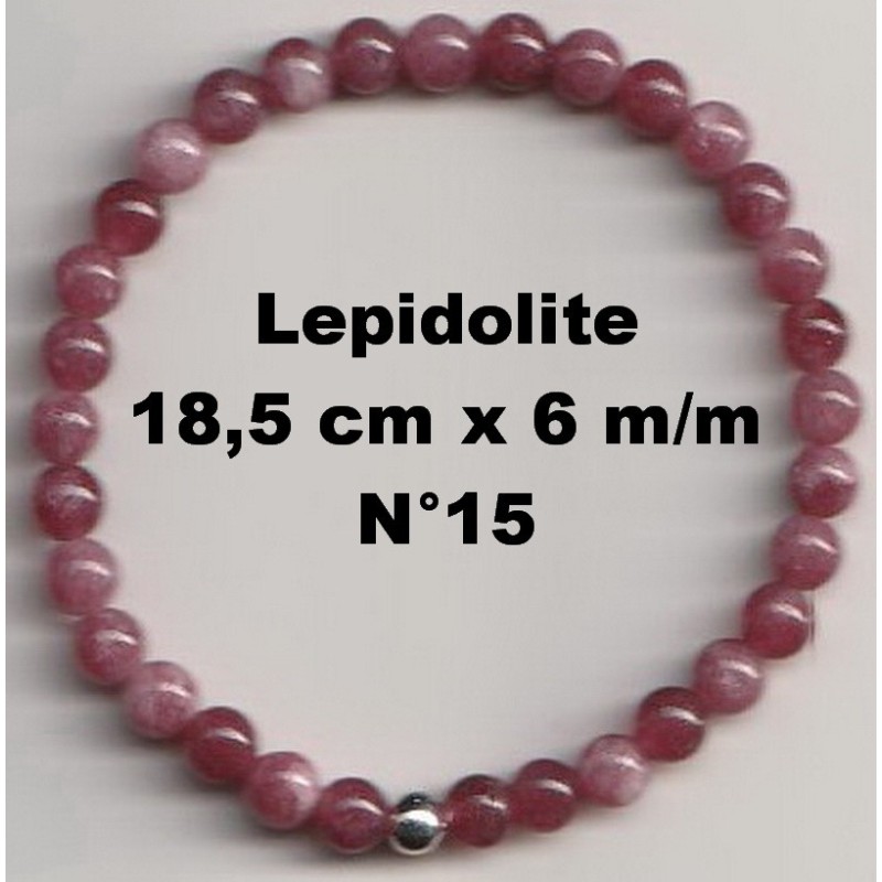 Bracelet Perles en Pierre naturelle. Lépidolite 6 m/m x 18,5 cm