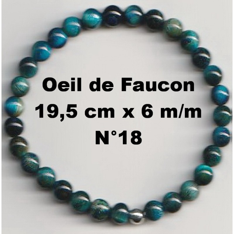 Bracelet Perles en Pierre naturelle. Œil de Faucon 6 m/m x 19,5 cm