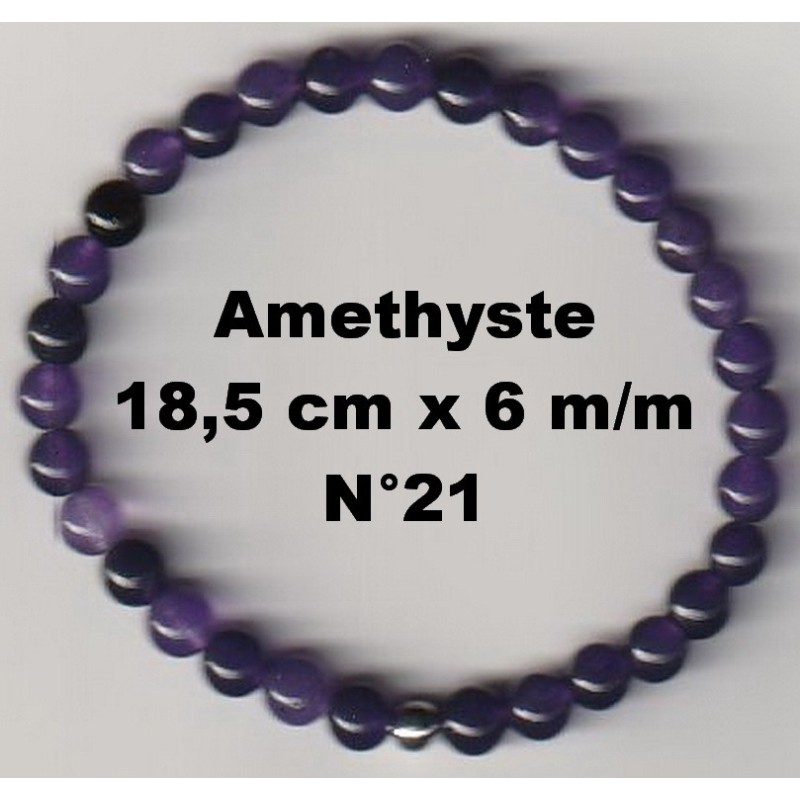 Bracelet Perles en Pierre naturelle. Améthyste 6 m/m x 18,5 cm