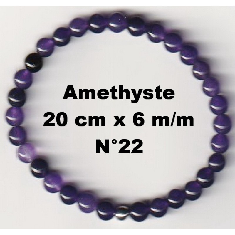 Bracelet Perles en Pierre naturelle. Améthyste 6 m/m x 20 cm