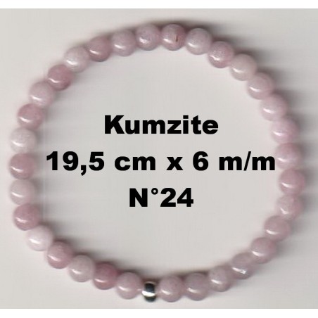 Bracelet Perles en Pierre naturelle. Kunzite 6 m/m x 19,5 cm