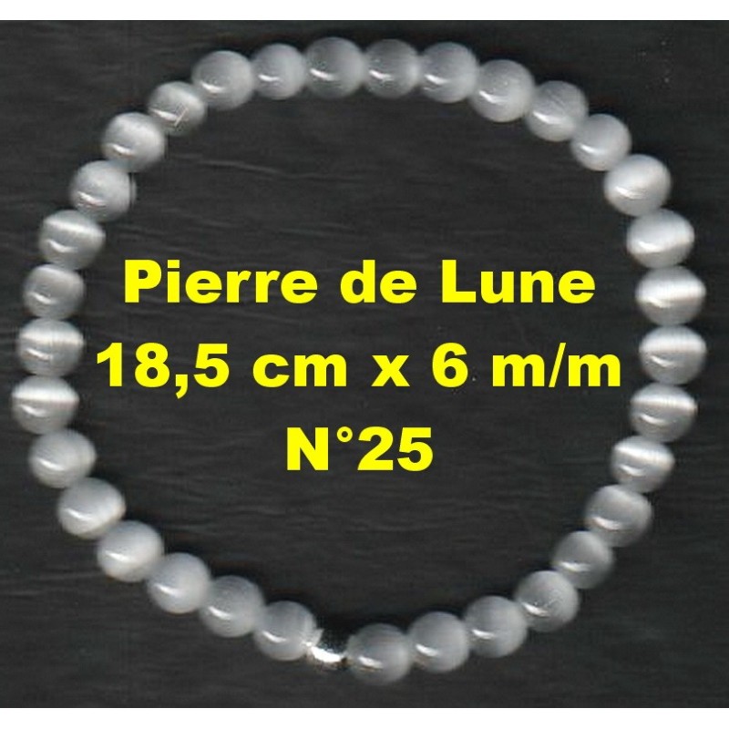 Bracelet Perles en Pierre naturelle. Pierre de Lune 6 m/m x 18,5 cm