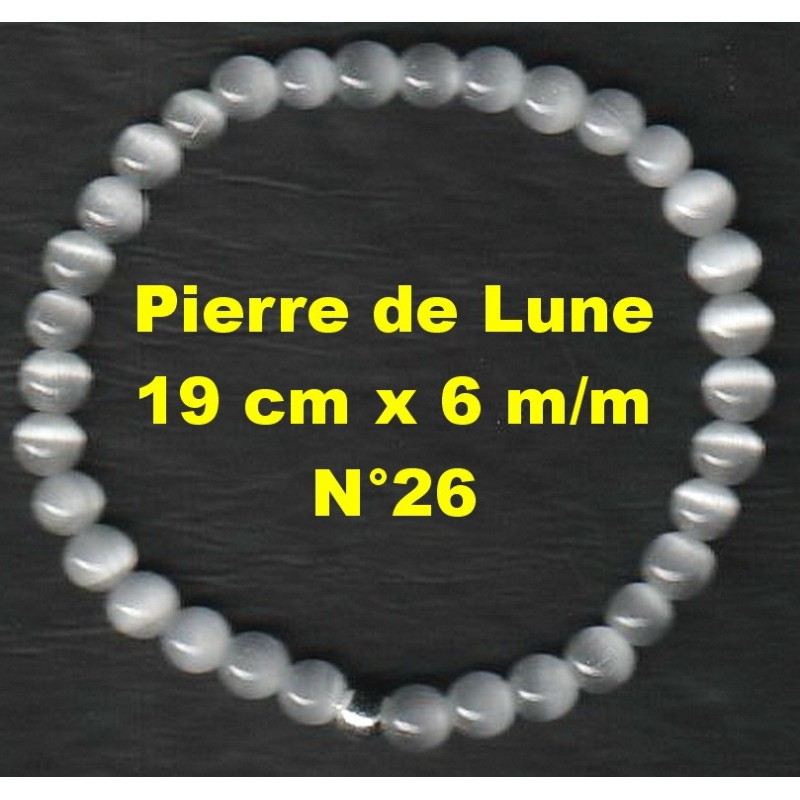 Bracelet Perles en Pierre naturelle. Pierre de Lune 6 m/m x 19 cm