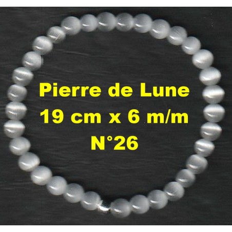 Bracelet Perles en Pierre naturelle. Pierre de Lune 6 m/m x 19 cm