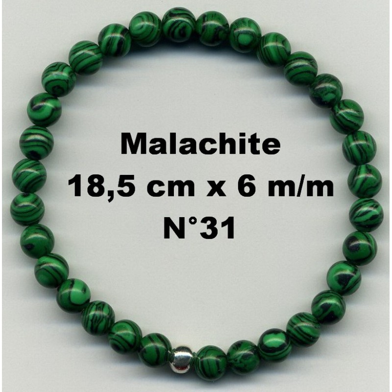 Bracelet Perles en Pierre naturelle. Malachite 6 m/m x 18,5 cm