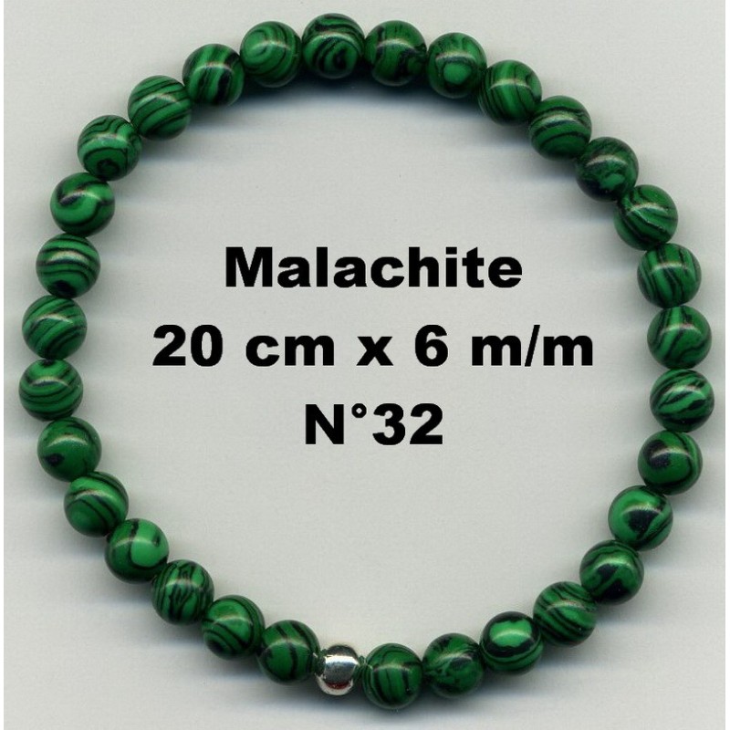 Bracelet Perles en Pierre naturelle. Malachite 6 m/m x 20 cm