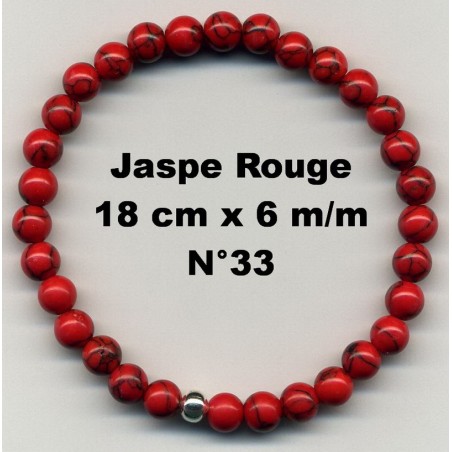 Bracelet Perles en Pierre naturelle. Jaspe Rouge 6 m/m x 18 cm