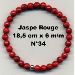 Bracelet Perles en Pierre naturelle. Jaspe Rouge 6 m/m x 18,5 cm
