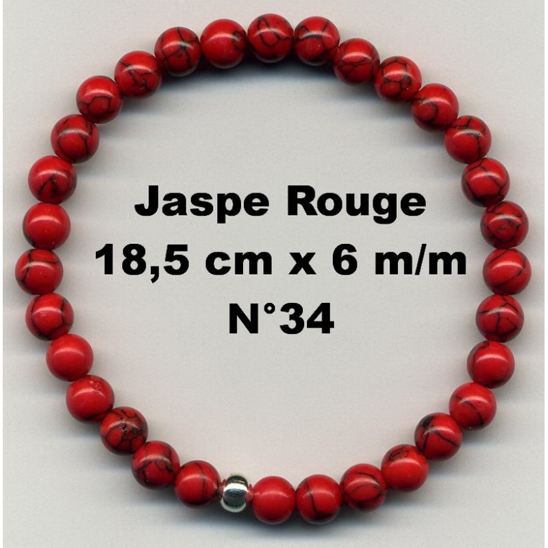 Bracelet Perles en Pierre naturelle. Jaspe Rouge 6 m/m x 18,5 cm