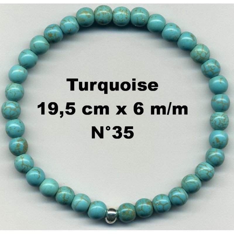 Bracelet Perles en Pierre naturelle. Turquoise 6 m/m x 19,5 cm