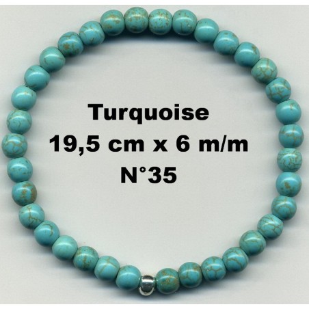 Bracelet Perles en Pierre naturelle. Turquoise 6 m/m x 19,5 cm