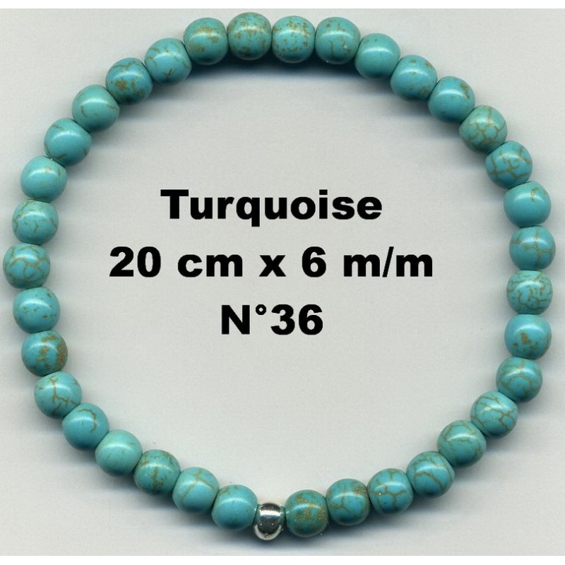 Bracelet Perles en Pierre naturelle. Turquoise 6 m/m x 20 cm