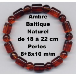 Bracelet Perles Pierre naturelle Ambre Baltique 8+8x10 m/m.