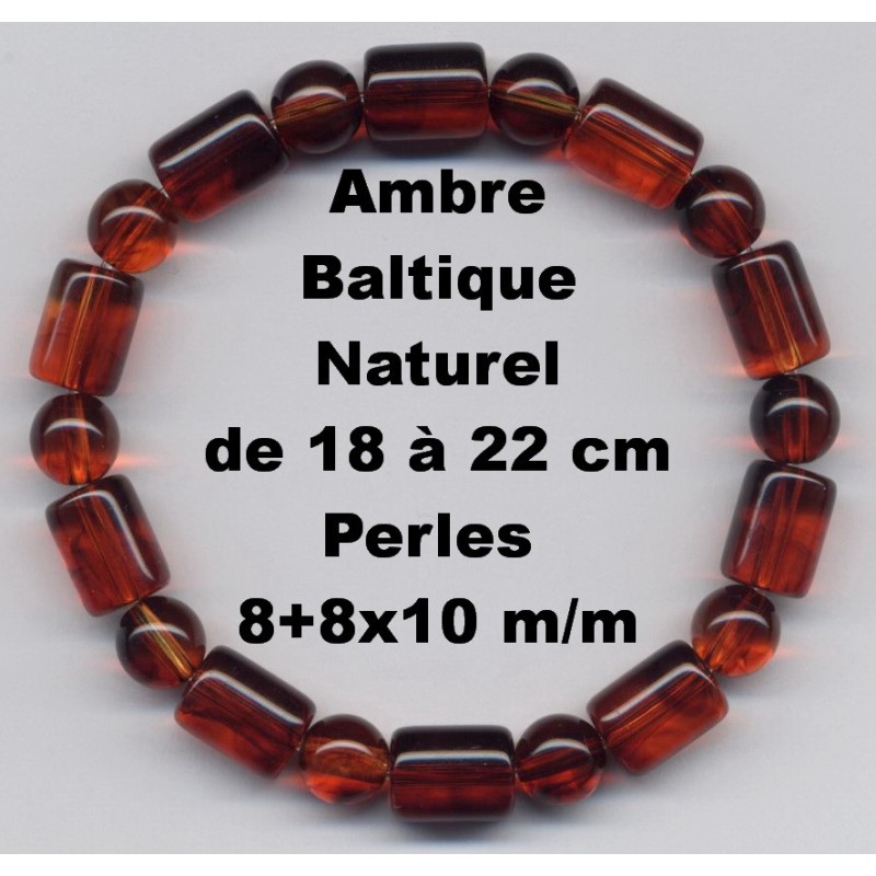 Bracelet Perles Pierre naturelle Ambre Baltique 8+8x10 m/m.