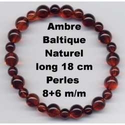 Bracelet Perles d'Ambre Baltique Naturel élastique 18 cm x 6+8 m/m.