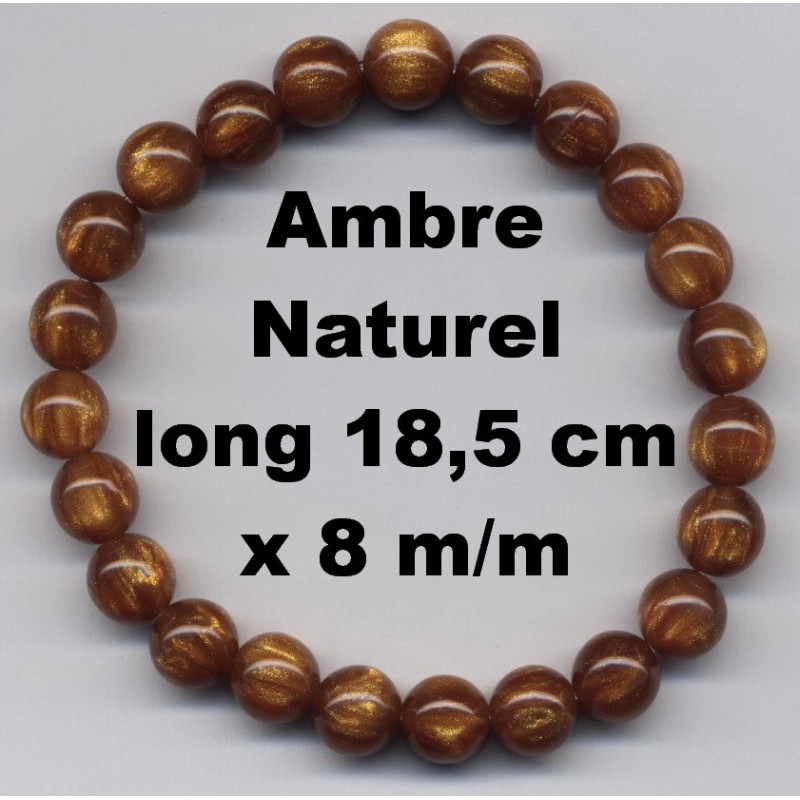 Bracelet Perles d'Ambre Baltique Naturel élastique 18 cm x 8 m/m.