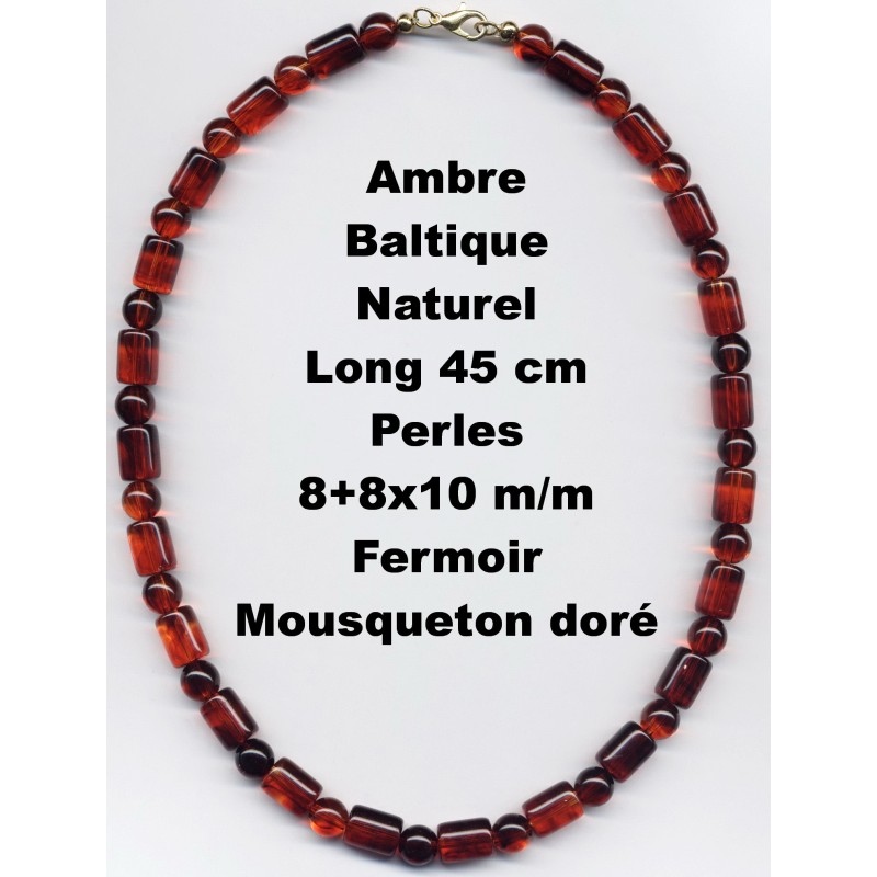 Collier Perles en Ambre Baltique Naturel 45 cm x 8+8x10 m/m.
