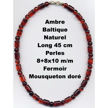 Collier Perles en Ambre Baltique Naturel 45 cm x 8+8x10 m/m.