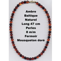 Collier Perles en Ambre Baltique Naturel 47 cm x 8 m/m.