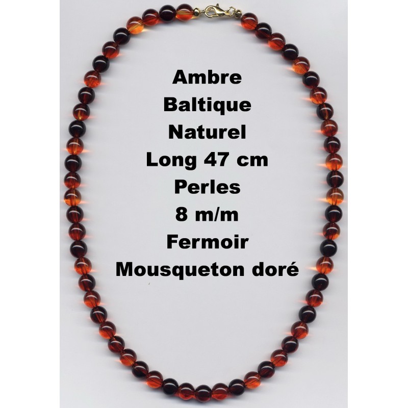 Collier Perles en Ambre Baltique Naturel 47 cm x 8 m/m.