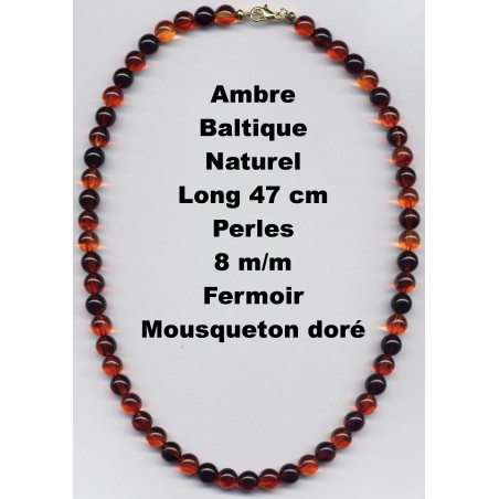 Collier Perles en Ambre Baltique Naturel 47 cm x 8 m/m.
