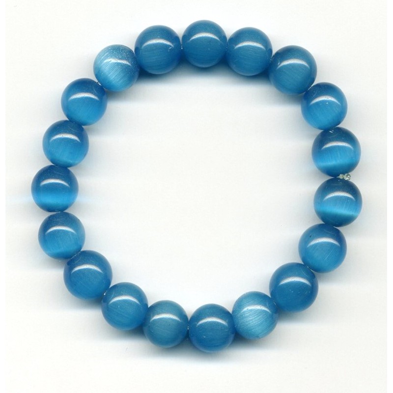 Bracelet Perles Pierre naturelle 10 m/m Œil de chat bleu.