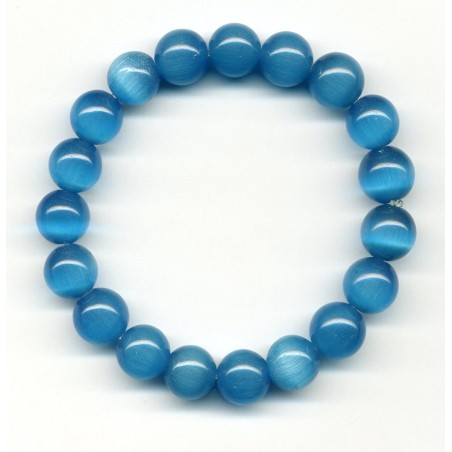 Bracelet Perles Pierre naturelle 19 cm x 10 m/m Œil de chat bleu.