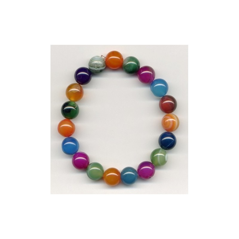 Bracelet Perles Pierre naturelle 19 cm x 10 m/m Agate Multicolore.