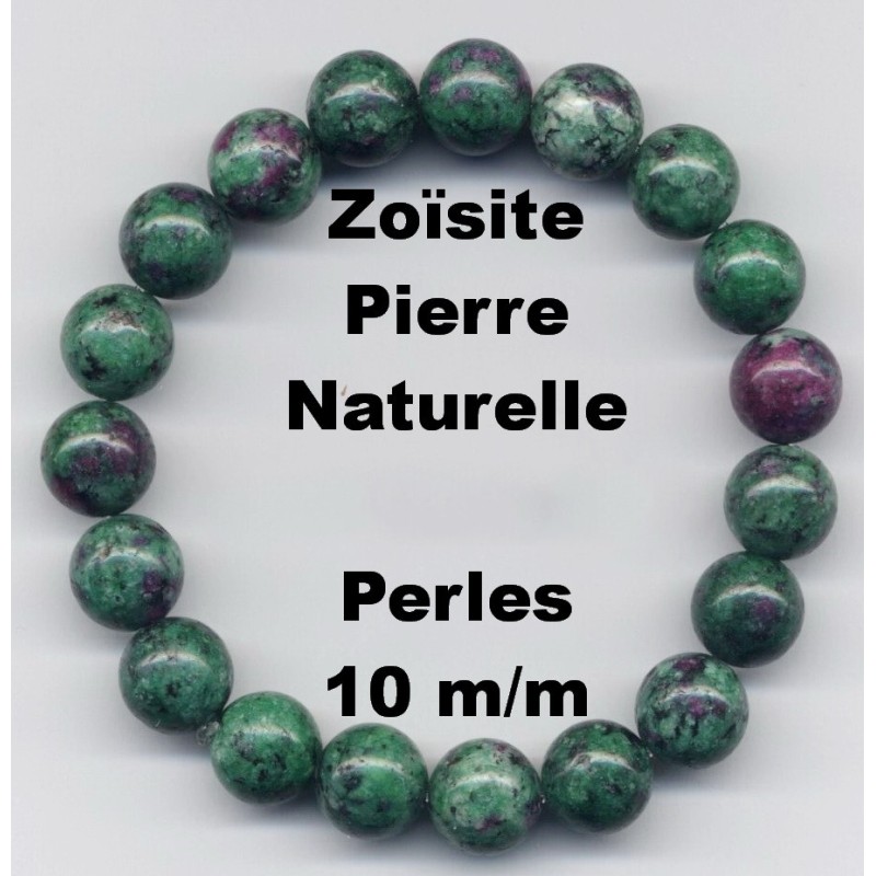 Bracelet Perles Pierre naturelle 19,5 cm x 10 m/m Rubis Zoïsite.