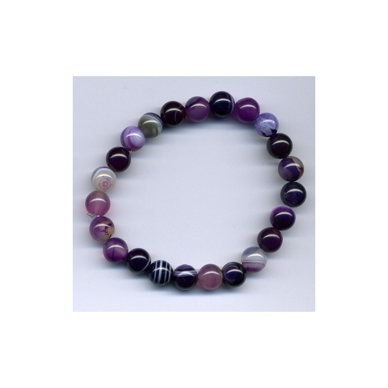 Bracelet Perles Pierre naturelle 18,5 cm x 8 m/m Agate Rayée.