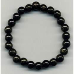 Bracelet Perles Pierre naturelle 20 cm x 8 m/m Onyx noir rayure doré.
