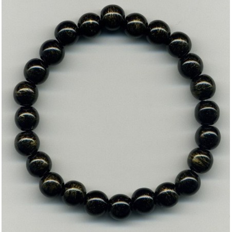 Bracelet Perles Pierre naturelle 20 cm x 8 m/m Onyx noir rayure doré.