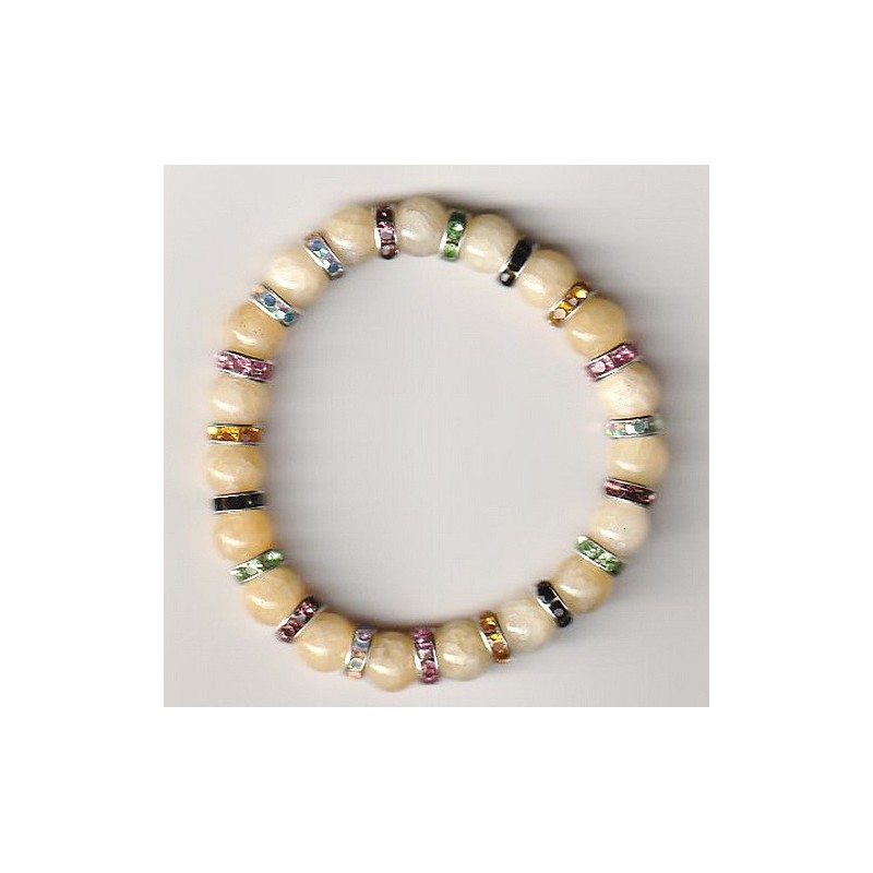 Bracelet Perles Pierre naturelle 19 cm x 9 m/m JADE-JAUNE.