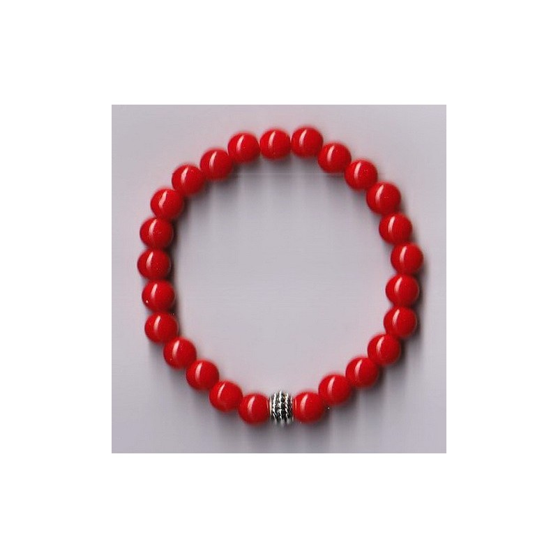 Bracelet Perles Pierre naturelle 18,5 cm X 8 m/m. JADE ROUGE.