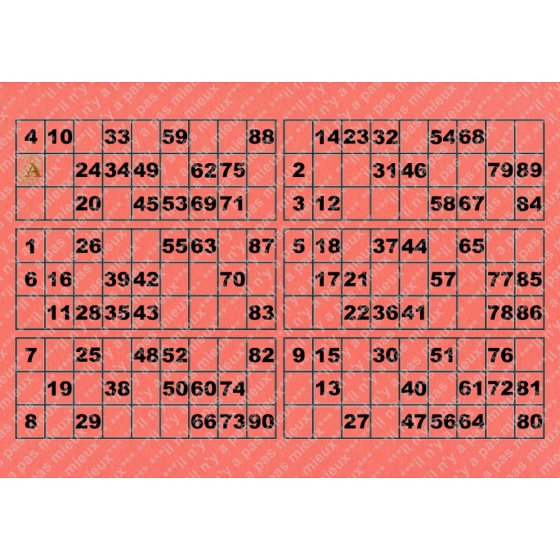 Plaque de 6 cartons de loto plastifié 200 microns neuf A4.