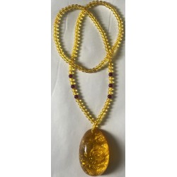 Collier Pendentif Dragon en Résine d'Ambre sculpté Doré Bohème