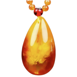 Collier pendentif en forme de larme floral en ambre baltique.