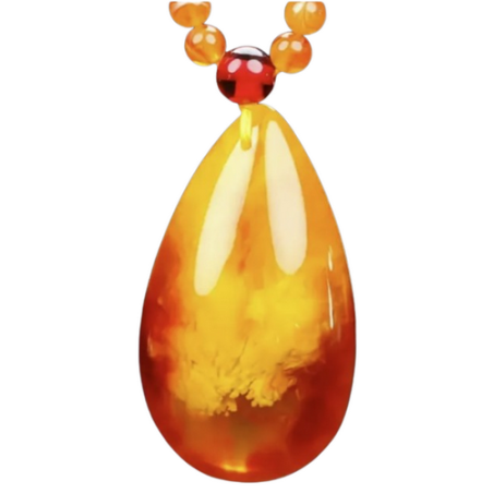 Collier pendentif en forme de larme floral en ambre baltique.