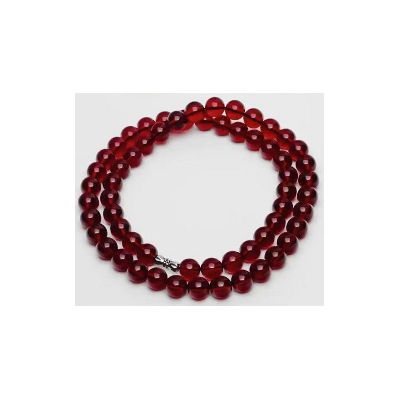 Collier Élégant en Perles d'Ambre Sanguine, Pendentif Rond Unisexe.