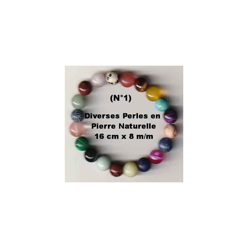 Bracelet Perles Pierre naturelle. 16 cm x 8  m/m. Diverses Pierres.